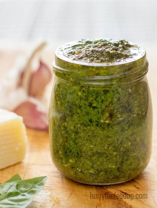 Easy to make basil pesto - the perfect partner for any pasta! Spice up your cooking life with this Italian treat. | hurrythefoodup.com