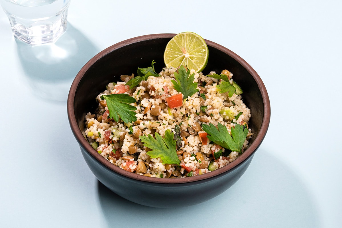 High protein lentil bean salad