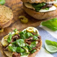 An open faced sandwich of basil, sundried tomatoes & mozarella | Hurry The Food Up - 9