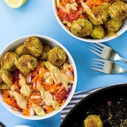 Fabulous Falafel and Fake Tahini Salad (high-protein & vegan) - fabulous falafel salad ready to serve #falafel #easy | hurrythefoodup.com