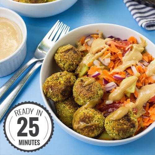 Fabulous Falafel and Fake Tahini Salad (high-protein & vegan) | hurrythefoodup.com
