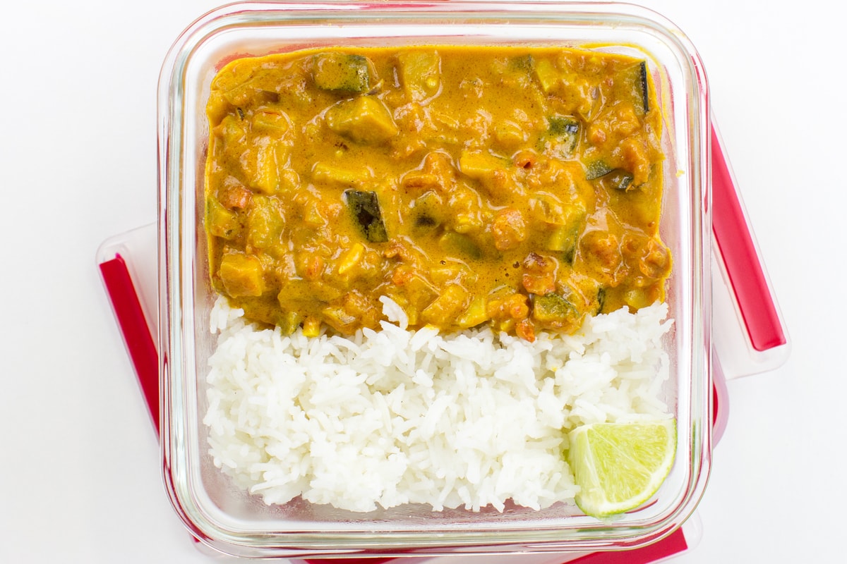 Serving suggestion: serve our aubergine curry hot, with basmati rice | Hurry The Food Up 