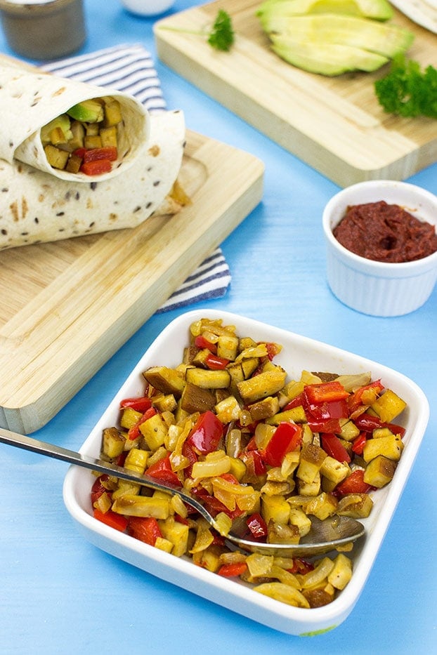 Speedy Vegan Burrito - Packed with Protein - Vegan Burrito is served #pepper #tofu | hurrythefoodup.com