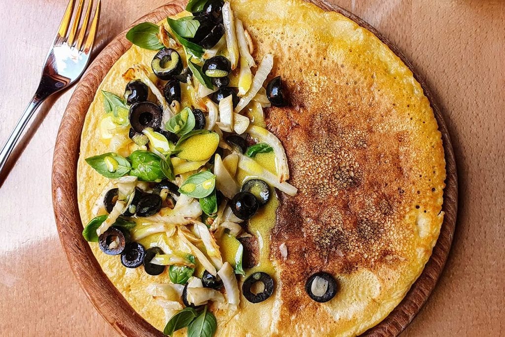 Chickpea pancake is ready #fennel #olives | hurrythefoodup.com