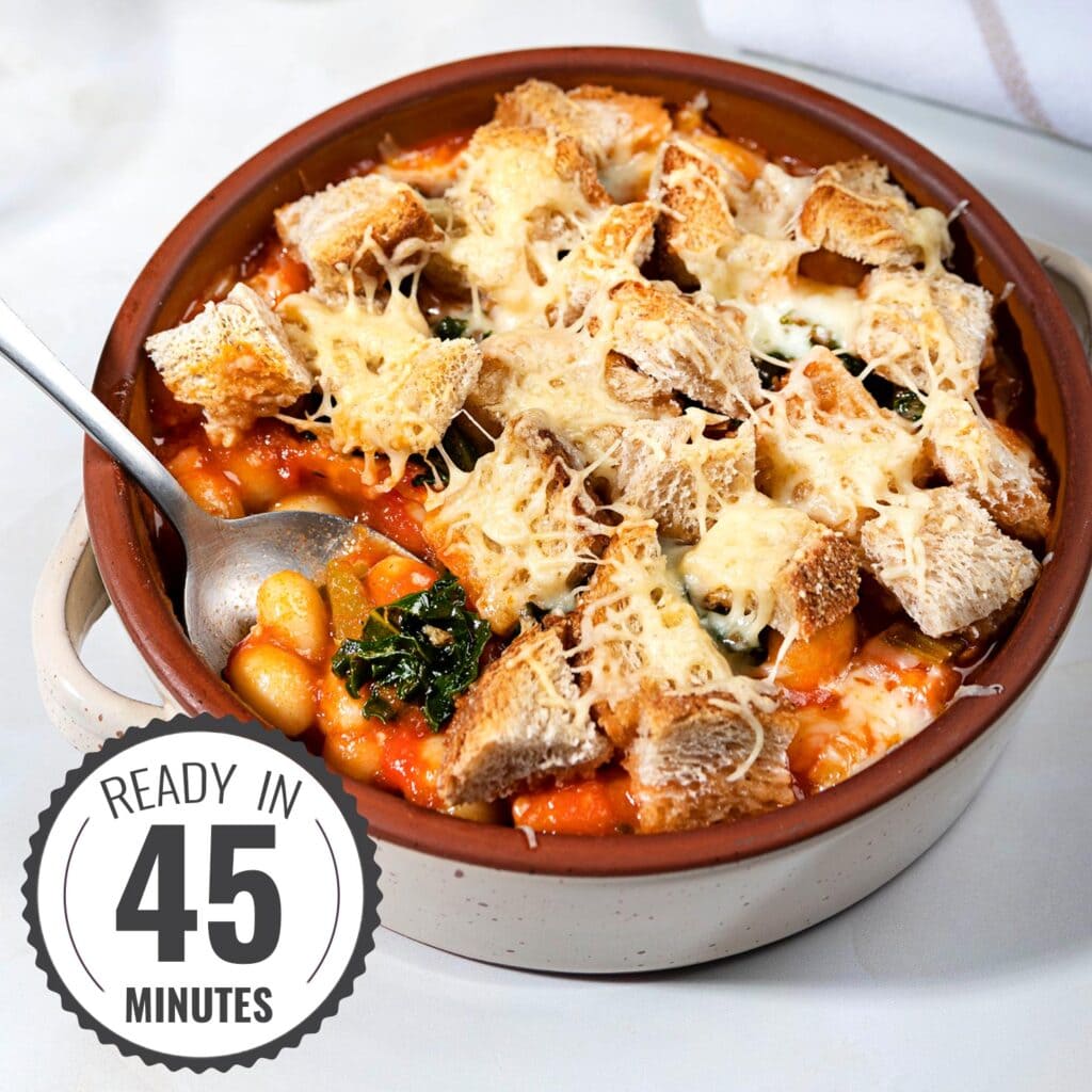 Cheesy Tuscan Kale and White Bean Soup (Vegetarian)