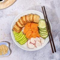A sesame vegan poke bowl with chopsticks. | Hurry The Food Up - 8