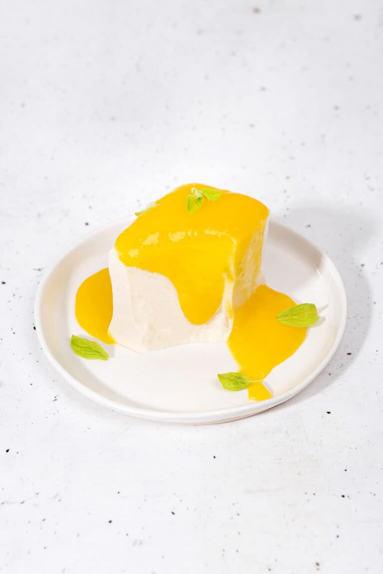 Japanese Silken Tofu Dessert with Mango Coulis