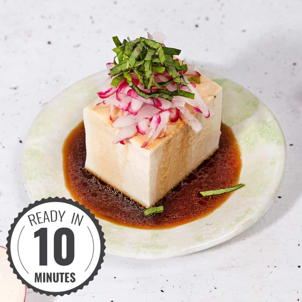 Japanese Silken Tofu with Radish and Basil (Vegan, 10 mins)