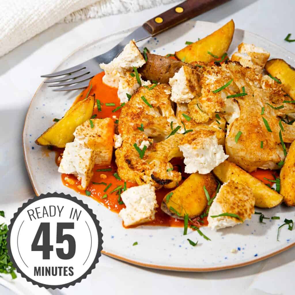 Roasted Cauliflower Steak with Red Pepper Sauce