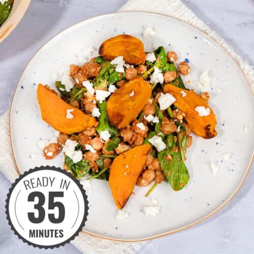 A plate of sweet potato salad on a white napkin with a time stamp in the bottom left hand corner | Hurry The Food Up