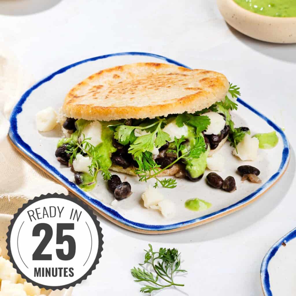 Venezuelan Black Bean Arepas con Queso (20g protein)