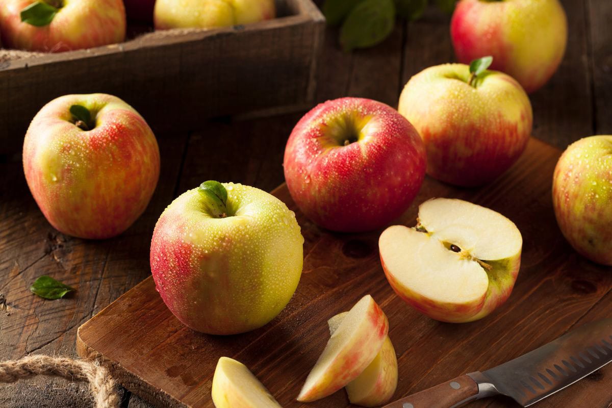 Several honeycrisp apples on a cutting board | Hurry The Food Up