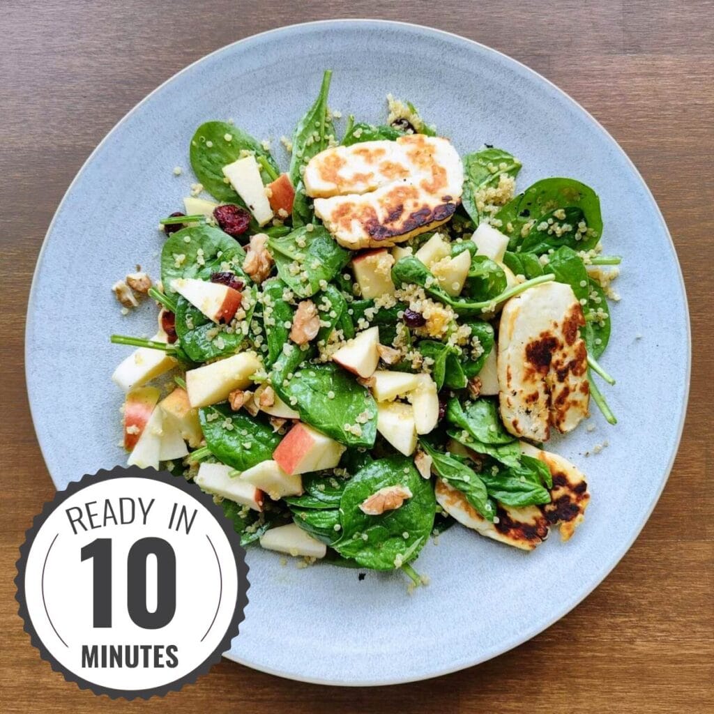 Pear Walnut Salad with Quinoa and Halloumi