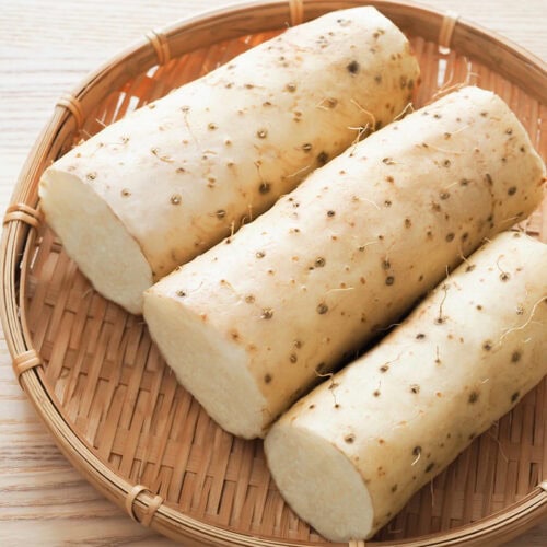 Nagaimo yam vegetables in a wicker bowl