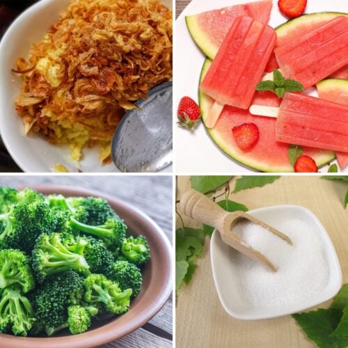 Four different foods in a grid